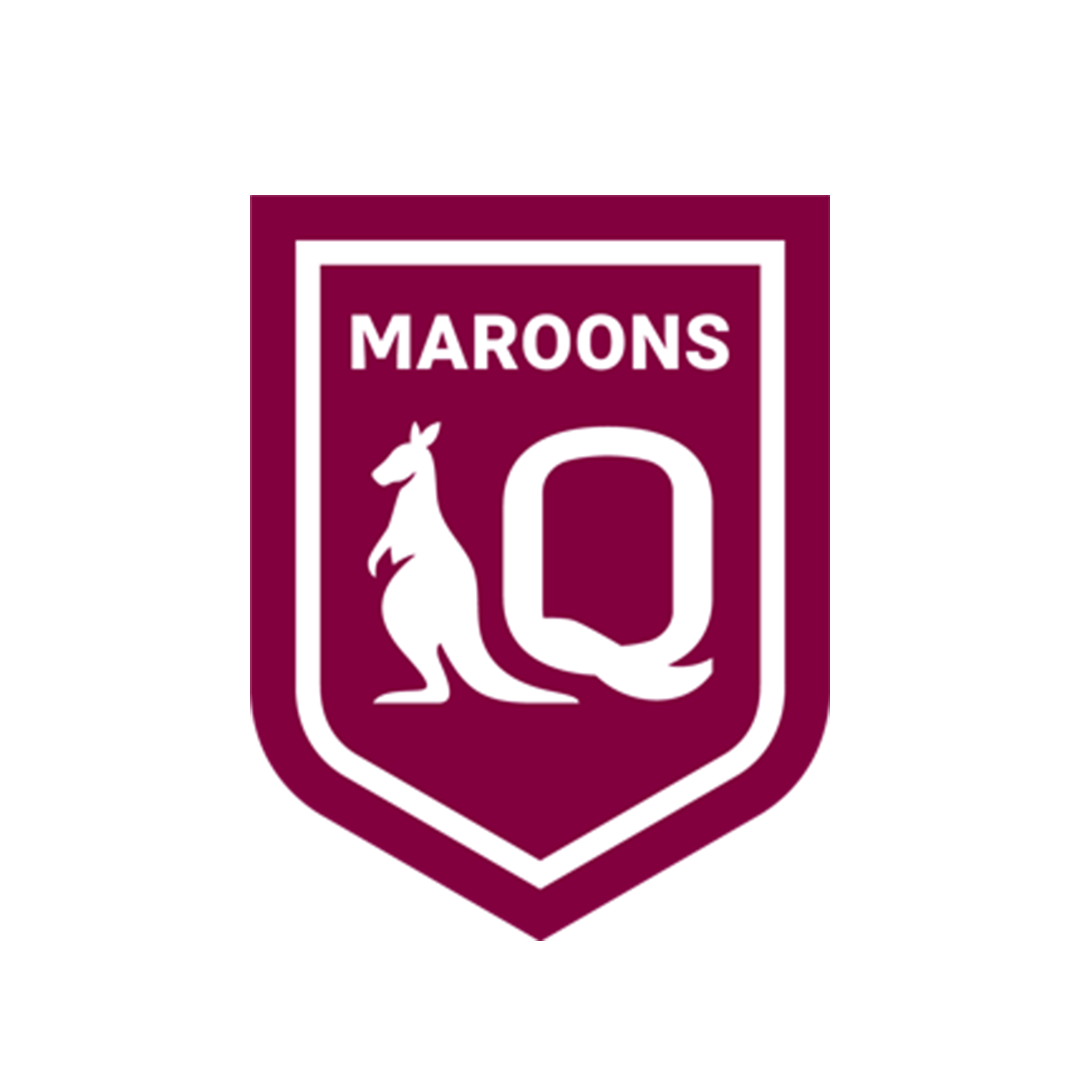 Maroon shield logo with a kangaroo and the letter 'Q' on a white background