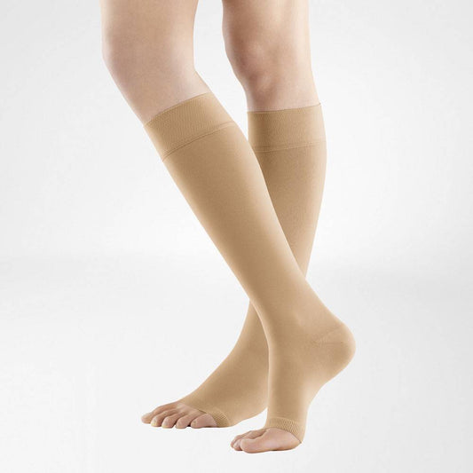 VenoTrain Soft Compression Stockings, Knee High, Class 1, Open Toe, Caramel