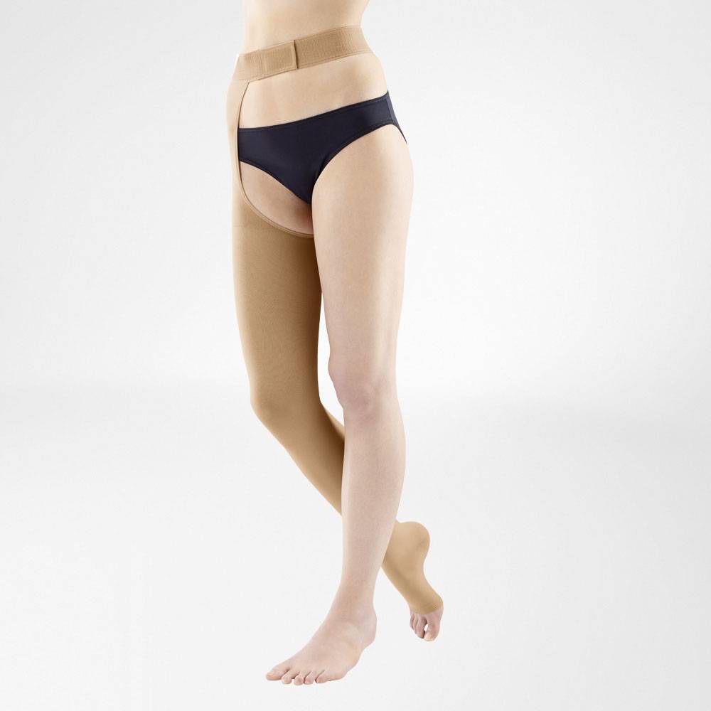 VenoTrain Soft Compression Stockings, Single-Leg, Right, Class 2, Open Toe, Caramel