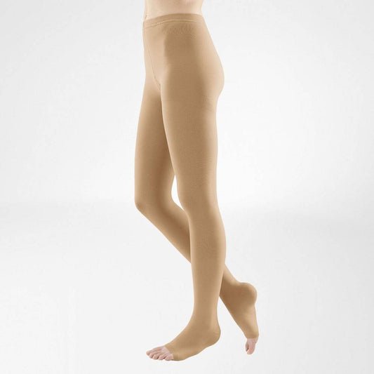 VenoTrain Micro Compression Stockings, Pantyhose, Class 2, Open Toe, Caramel